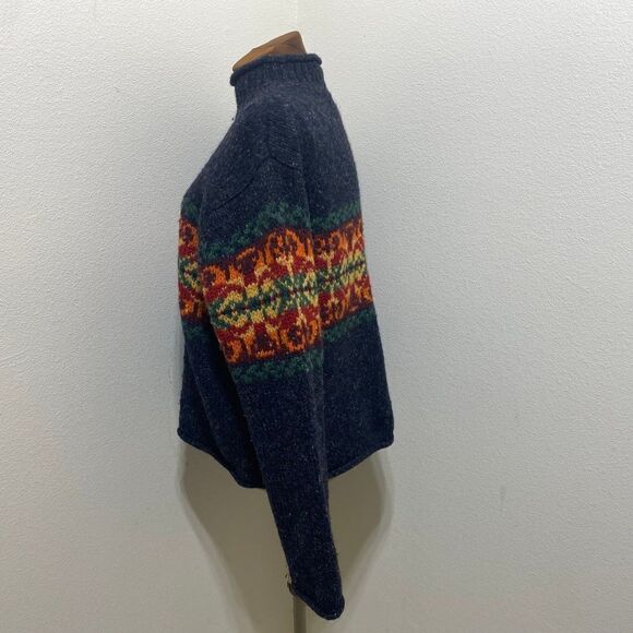 Vintage Newton Trading Company Wool Mock Neck Sweater Nordic Gray Orange Red Gre - Picture 3 of 7